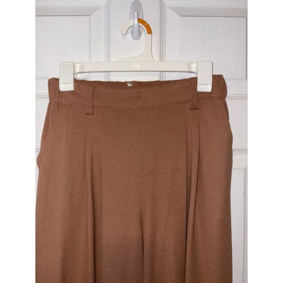 Halara size small brown wide leg pull on knit pants belt loops 0268-S - Picture 2 of 4